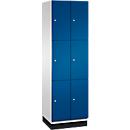 C+P Schliessfachschrank Cambio, 2 Abteile, 6 Fächer, mit Sockel, B 600 x T 525 x H 1980 mm, lichtgrau/enzianblau