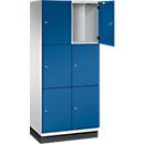 C+P Schließfachschrank Cambio, 2 Abteile, 6 Fächer, mit Sockel, B 800 x T 525 x H 1980 mm, lichtgrau/enzianblau