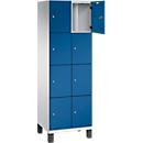C+P Schließfachschrank Cambio, 2 Abteile, 8 Fächer, auf Füßen, B 600 x T 525 x H 1980 mm, lichtgrau/enzianblau