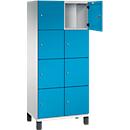 C+P Schließfachschrank Cambio, 2 Abteile, 8 Fächer, auf Füßen, B 800 x T 525 x H 1980 mm, lichtgrau/lichtblau