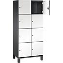 C+P Schließfachschrank Cambio, 2 Abteile, 8 Fächer, auf Füßen, B 800 x T 525 x H 1980 mm, schwarzgrau/weiß
