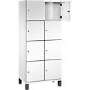 C+P Schließfachschrank Cambio, 2 Abteile, 8 Fächer, auf Füßen, B 800 x T 525 x H 1980 mm, verkehrsweiß