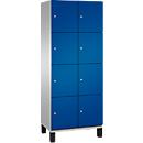C+P Schließfachschrank Cambio, 2 Abteile, 8 Fächer, auf Füßen, B 800 x T 525 x H 1980 mm, weißaluminium/enzianblau