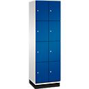 C+P Schließfachschrank Cambio, 2 Abteile, 8 Fächer, mit Sockel, B 600 x T 525 x H 1980 mm, lichtgrau/enzianblau