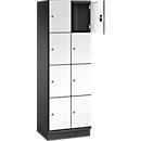 C+P Schließfachschrank Cambio, 2 Abteile, 8 Fächer, mit Sockel, B 600 x T 525 x H 1980 mm, schwarzgrau/weiß