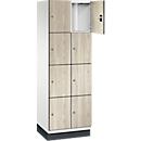 C+P Schließfachschrank Cambio, 2 Abteile, 8 Fächer, mit Sockel, B 600 x T 525 x H 1980 mm, verkehrsweiß/Sen Esche‑Dekor