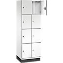 C+P Schließfachschrank Cambio, 2 Abteile, 8 Fächer, mit Sockel, B 600 x T 525 x H 1980 mm, verkehrsweiß/weiß