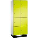 C+P Schließfachschrank Cambio, 2 Abteile, 8 Fächer, mit Sockel, B 800 x T 525 x H 1980 mm, lichtgrau/clowngrün