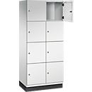 C+P Schließfachschrank Cambio, 2 Abteile, 8 Fächer, mit Sockel, B 800 x T 525 x H 1980 mm, lichtgrau