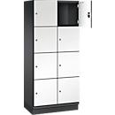 C+P Schließfachschrank Cambio, 2 Abteile, 8 Fächer, mit Sockel, B 800 x T 525 x H 1980 mm, schwarzgrau/weiß