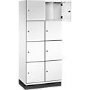 C+P Schließfachschrank Cambio, 2 Abteile, 8 Fächer, mit Sockel, B 800 x T 525 x H 1980 mm, verkehrsweiß