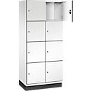 C+P Schließfachschrank Cambio, 2 Abteile, 8 Fächer, mit Sockel, B 800 x T 525 x H 1980 mm, verkehrsweiß/weiß