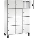 C+P Schließfachschrank Cambio, 3 Abteile, 12 Fächer, auf Füßen, B 1200 x T 525 x H 1980 mm, verkehrsweiß/weiß