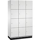 C+P Schließfachschrank Cambio, 3 Abteile, 12 Fächer, mit Sockel, B 1200 x T 525 x H 1980 mm, lichtgrau