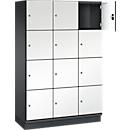 C+P Schließfachschrank Cambio, 3 Abteile, 12 Fächer, mit Sockel, B 1200 x T 525 x H 1980 mm, schwarzgrau/weiß