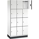 C+P Schließfachschrank Cambio, 3 Abteile, 12 Fächer, mit Sockel, B 900 x T 525 x H 1980 mm, verkehrsweiß/weiß