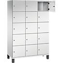 C+P Schließfachschrank Cambio, 3 Abteile, 15 Fächer, auf Füßen, B 1200 x T 525 x H 1980 mm, lichtgrau