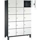 C+P Schließfachschrank Cambio, 3 Abteile, 15 Fächer, auf Füßen, B 1200 x T 525 x H 1980 mm, schwarzgrau/weiß