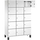 C+P Schließfachschrank Cambio, 3 Abteile, 15 Fächer, auf Füßen, B 1200 x T 525 x H 1980 mm, verkehrsweiß