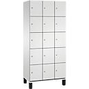 C+P Schließfachschrank Cambio, 3 Abteile, 15 Fächer, auf Füßen, B 900 x T 525 x H 1980 mm, lichtgrau