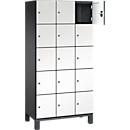 C+P Schließfachschrank Cambio, 3 Abteile, 15 Fächer, auf Füßen, B 900 x T 525 x H 1980 mm, schwarzgrau/weiß
