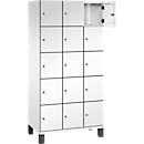 C+P Schließfachschrank Cambio, 3 Abteile, 15 Fächer, auf Füßen, B 900 x T 525 x H 1980 mm, verkehrsweiß