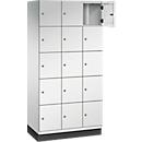 C+P Schließfachschrank Cambio, 3 Abteile, 15 Fächer, mit Sockel, B 900 x T 525 x H 1980 mm, lichtgrau