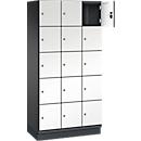 C+P Schließfachschrank Cambio, 3 Abteile, 15 Fächer, mit Sockel, B 900 x T 525 x H 1980 mm, schwarzgrau/weiß