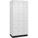 C+P Schließfachschrank Cambio, 3 Abteile, 15 Fächer, mit Sockel, B 900 x T 525 x H 1980 mm, verkehrsweiß