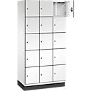 C+P Schließfachschrank Cambio, 3 Abteile, 15 Fächer, mit Sockel, B 900 x T 525 x H 1980 mm, verkehrsweiß/weiß