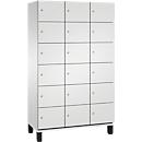 C+P Schließfachschrank Cambio, 3 Abteile, 18 Fächer, auf Füßen, B 1200 x T 525 x H 1980 mm, lichtgrau
