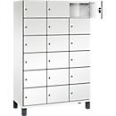 C+P Schließfachschrank Cambio, 3 Abteile, 18 Fächer, auf Füßen, B 1200 x T 525 x H 1980 mm, verkehrsweiß/weiß