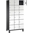 C+P Schließfachschrank Cambio, 3 Abteile, 18 Fächer, auf Füßen, B 900 x T 525 x H 1980 mm, schwarzgrau/weiß