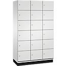 C+P Schließfachschrank Cambio, 3 Abteile, 18 Fächer, mit Sockel, B 1200 x T 525 x H 1980 mm, lichtgrau