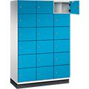 C+P Schließfachschrank Cambio, 3 Abteile, 18 Fächer, mit Sockel, B 1200 x T 525 x H 1980 mm, lichtgrau/lichtblau