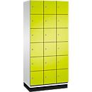 C+P Schließfachschrank Cambio, 3 Abteile, 18 Fächer, mit Sockel, B 900 x T 525 x H 1980 mm, lichtgrau/clowngrün