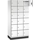 C+P Schließfachschrank Cambio, 3 Abteile, 18 Fächer, mit Sockel, B 900 x T 525 x H 1980 mm, verkehrsweiß/weiß