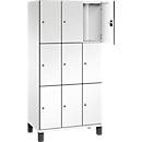 C+P Schließfachschrank Cambio, 3 Abteile, 9 Fächer, auf Füßen, B 900 x T 525 x H 1980 mm, verkehrsweiß/weiß
