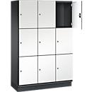 C+P Schließfachschrank Cambio, 3 Abteile, 9 Fächer, mit Sockel, B 1200 x T 525 x H 1980 mm, schwarzgrau/weiß