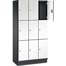 C+P Schließfachschrank Cambio, 3 Abteile, 9 Fächer, mit Sockel, B 900 x T 525 x H 1980 mm, schwarzgrau/weiß