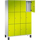C+P Schließfachschrank Cambio, 4 Abteile, 12 Fächer, auf Füßen, B 1200 x T 525 x H 1980 mm, lichtgrau/clowngrün