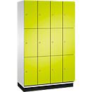 C+P Schließfachschrank Cambio, 4 Abteile, 12 Fächer, mit Sockel, B 1200 x T 525 x H 1980 mm, lichtgrau/clowngrün