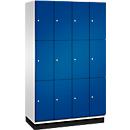 C+P Schließfachschrank Cambio, 4 Abteile, 12 Fächer, mit Sockel, B 1200 x T 525 x H 1980 mm, lichtgrau/enzianblau