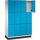C+P Schließfachschrank Cambio, 4 Abteile, 12 Fächer, mit Sockel, B 1200 x T 525 x H 1980 mm, lichtgrau/lichtblau