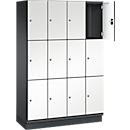C+P Schließfachschrank Cambio, 4 Abteile, 12 Fächer, mit Sockel, B 1200 x T 525 x H 1980 mm, schwarzgrau/weiß