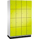 C+P Schließfachschrank Cambio, 4 Abteile, 16 Fächer, mit Sockel, B 1200 x T 525 x H 1980 mm, lichtgrau/clowngrün