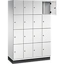 C+P Schließfachschrank Cambio, 4 Abteile, 16 Fächer, mit Sockel, B 1200 x T 525 x H 1980 mm, lichtgrau