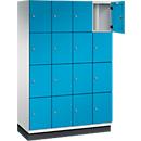 C+P Schließfachschrank Cambio, 4 Abteile, 16 Fächer, mit Sockel, B 1200 x T 525 x H 1980 mm, lichtgrau/lichtblau
