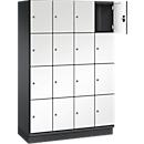 C+P Schließfachschrank Cambio, 4 Abteile, 16 Fächer, mit Sockel, B 1200 x T 525 x H 1980 mm, schwarzgrau/weiß