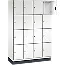 C+P Schließfachschrank Cambio, 4 Abteile, 16 Fächer, mit Sockel, B 1200 x T 525 x H 1980 mm, verkehrsweiß/weiß